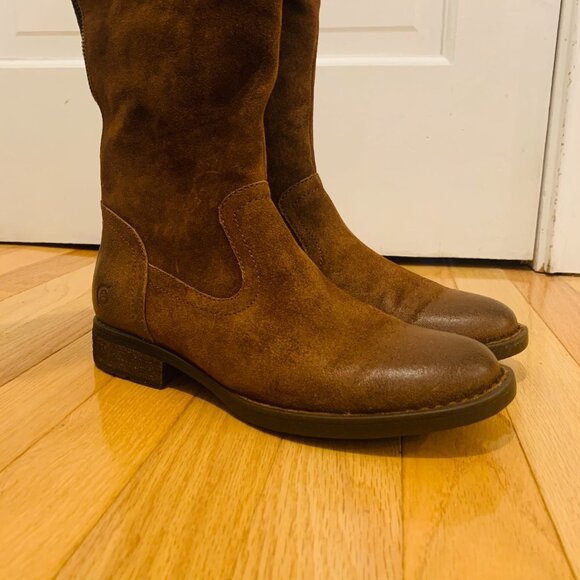 BORN WOMEN'S BORMAN BOOTS ROUND TOE Nubuck Brown Knee-High Riding Boots NEW - Picture 4 of 13